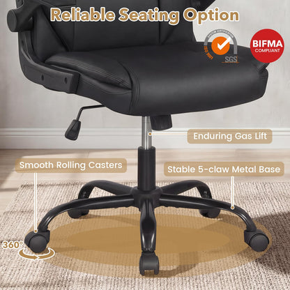 Goflame Leather Office Chair | Ergonomic Computer Desk Chair with Flip-up Arms