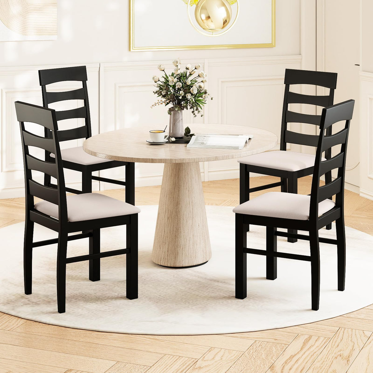 Goflame Dining Chairs Set of 2/4 with Padded Seat & Rubber Wood Frame
