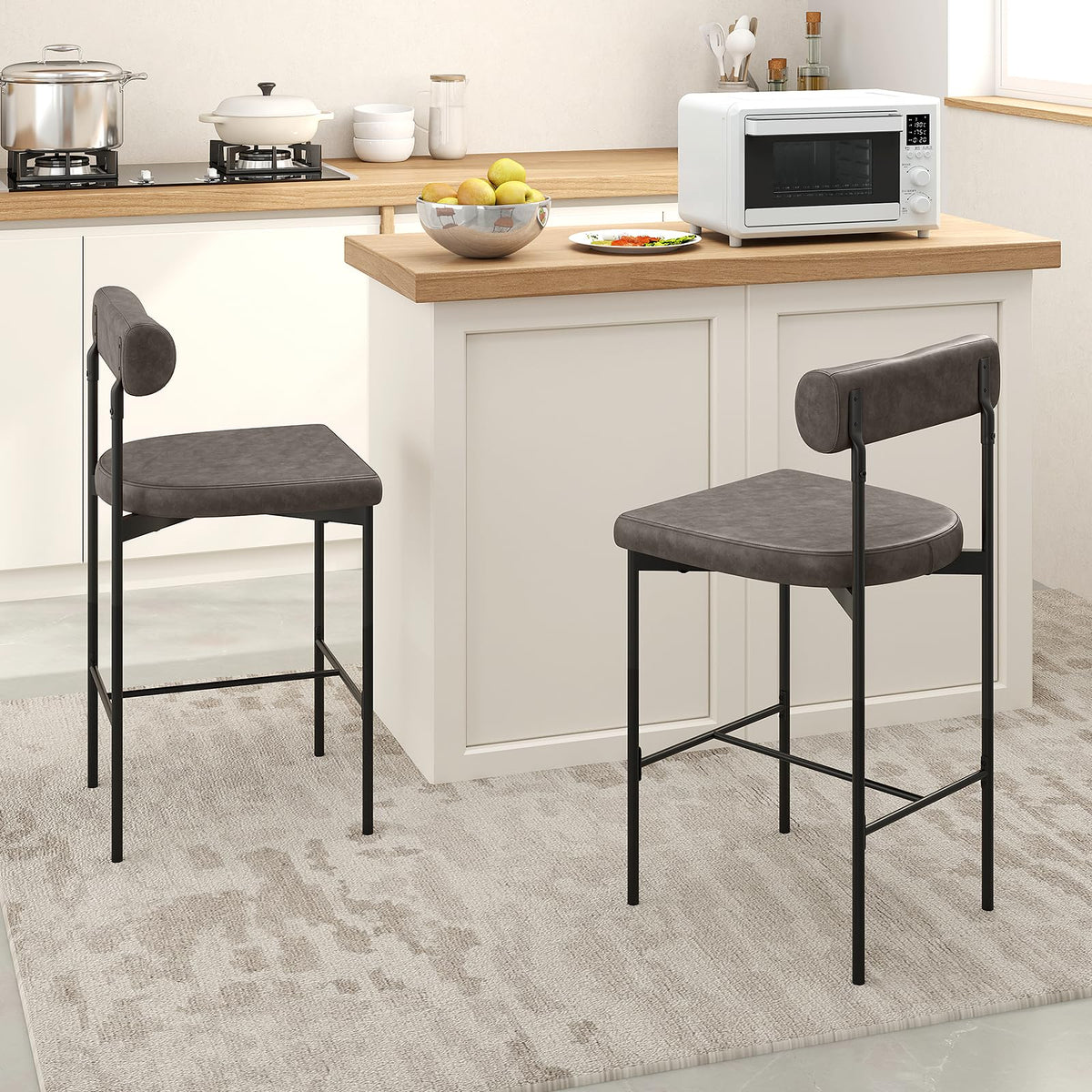 Goflame Counter Height Bar Stools, 26 Inch Upholstered Bar Chairs with Back