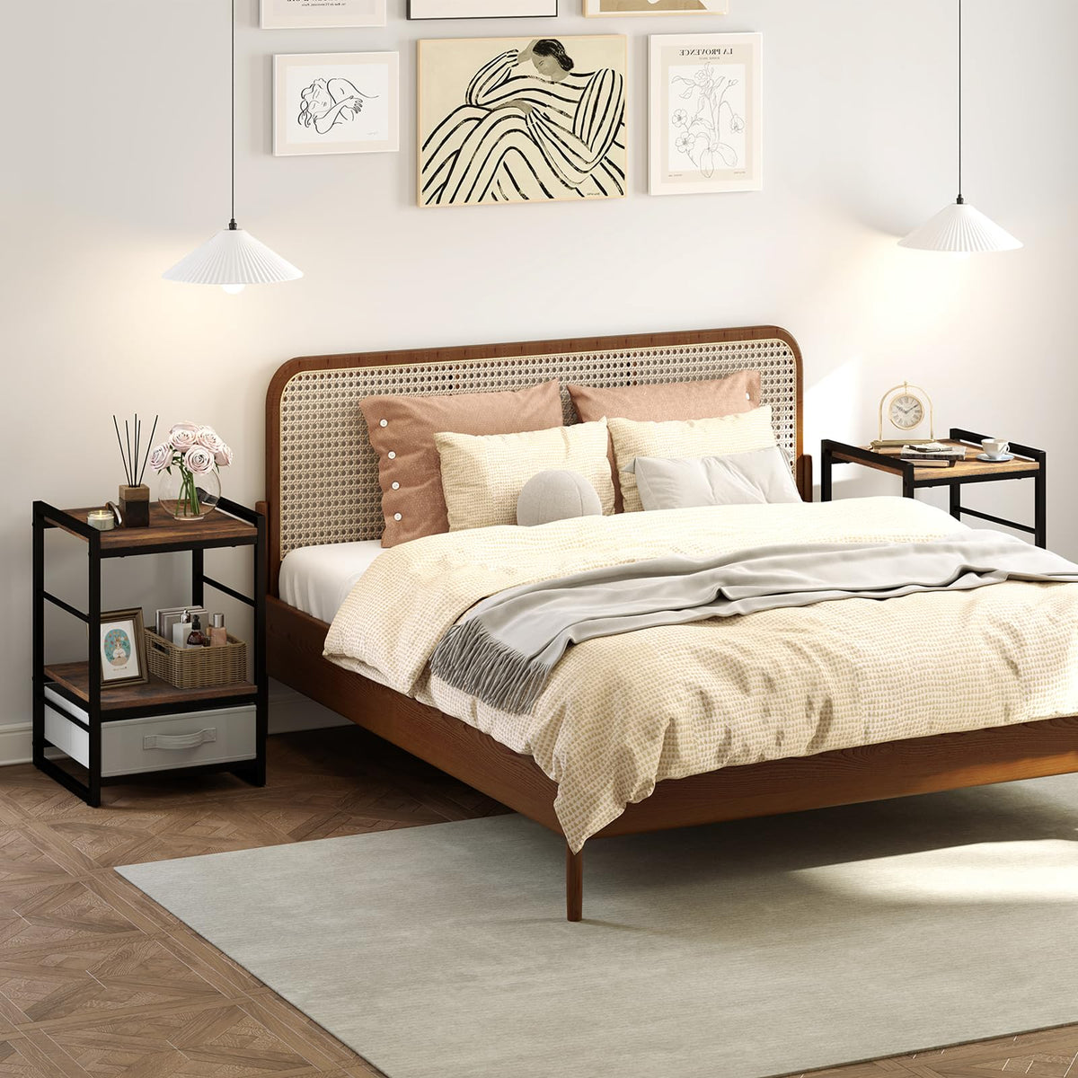 Goflame Industrial Nightstand with Storage Drawer for Bedroom