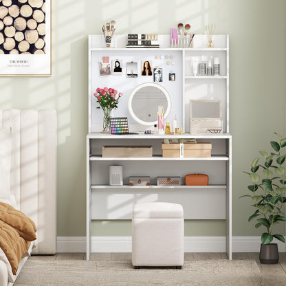 Goflame White Computer Desk with Hutch
