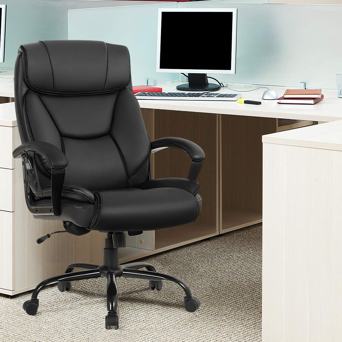 Goflame 500 lbs Big and Tall Office Chair, Massage Executive Chair w/ 6 Vibrating Points