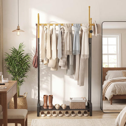 Goflame Double Rod Freestanding Clothes Rack with 5 Coat Hooks