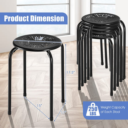 Goflame Round Metal Stool Set of 6-17.5" Height Stackable Stool with Anti-Slip Foot Pads