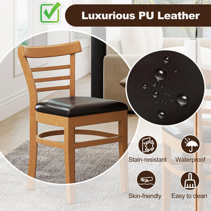 Goflame Wooden Dining Chairs Set PU Leather Upholstered Kitchen Chair w/Rubber Wood Legs
