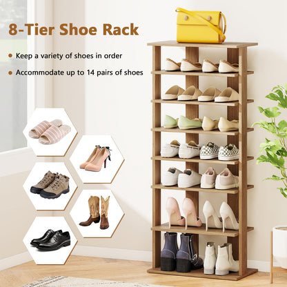 Goflame 8-Tier Wooden Shoe Rack Patented Double Row Shoe Organizer for 16 Pairs