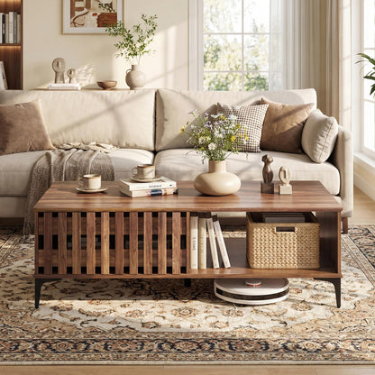 Goflame 47 Inch Wood Mid Century Coffee Table with Storage