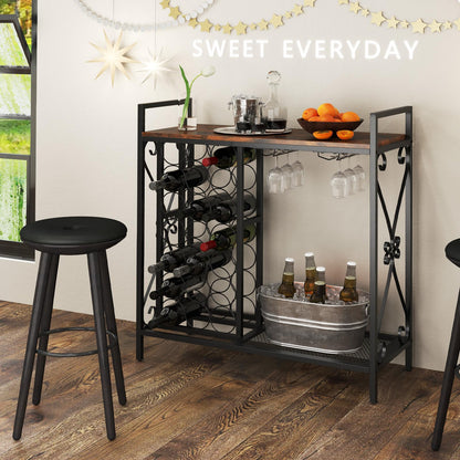 Goflame Wine Bar Table with 6 Glass Wine Glass Holder