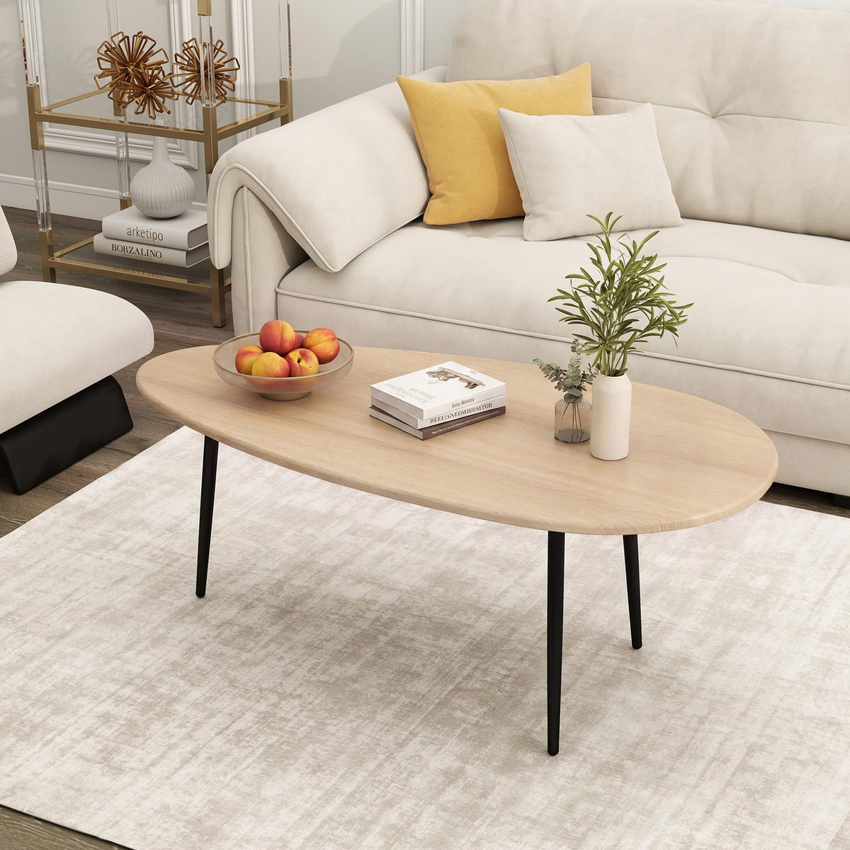 Goflame Oval Mid Century Modern Coffee Table Sturdy Metal Frame and Compact Design