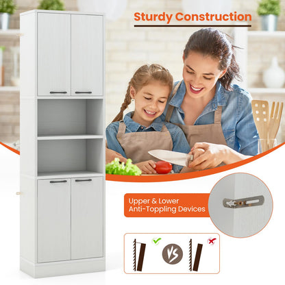 Goflame Kitchen Pantry Cabinet, 75” Tall Freestanding Cupboard with Doors & Shelves
