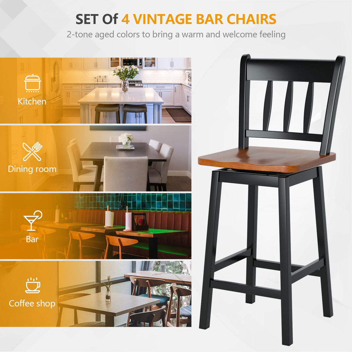 30.5 Inch Rubber Wood Bar Chairs - Goflame