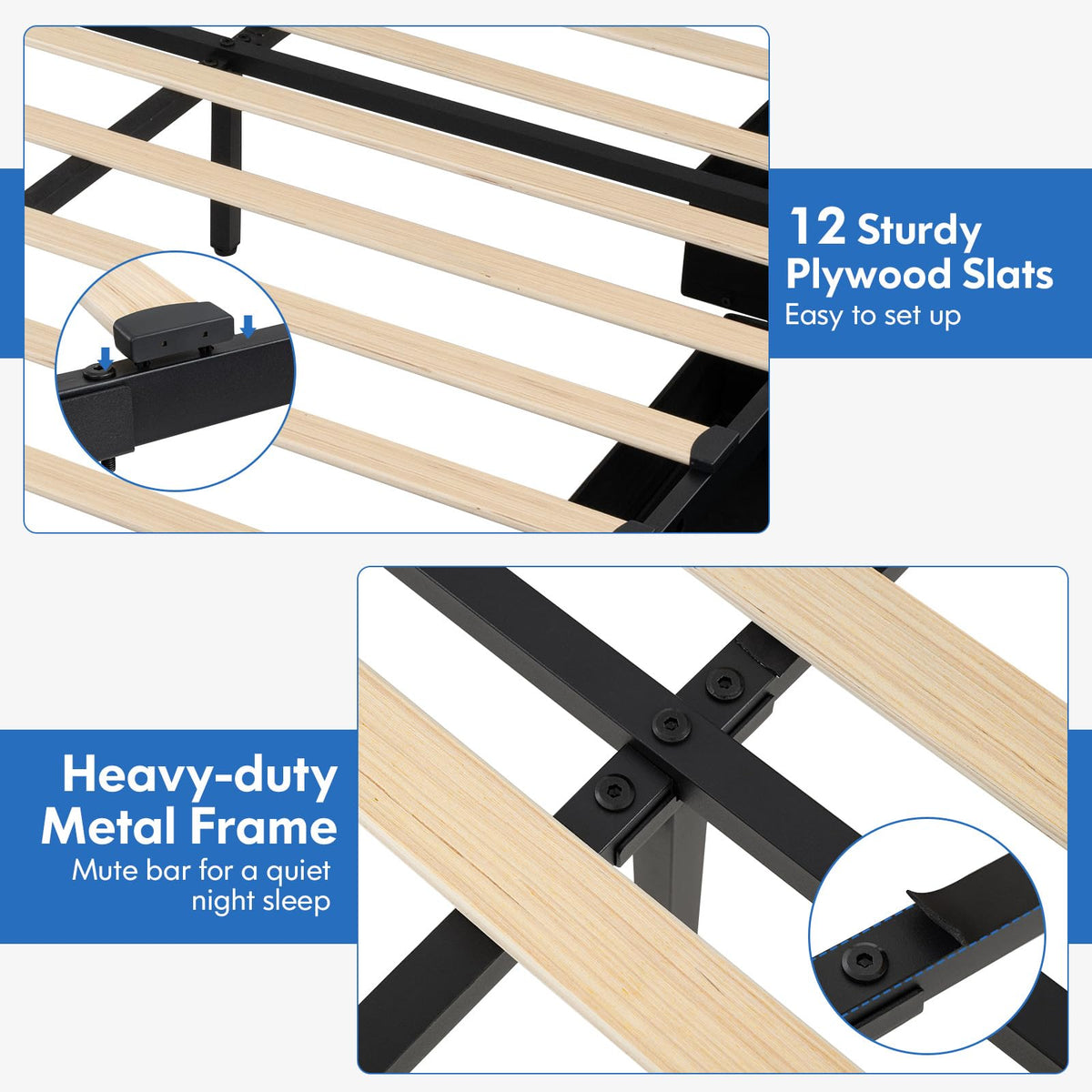 Goflame Queen/Full Size Bed Frame with Storage Headboard and 4 Drawers, Modern Upholstered Platform Bed with Charging Station