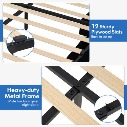 Goflame Queen/Full Size Bed Frame with Storage Headboard and 4 Drawers, Modern Upholstered Platform Bed with Charging Station