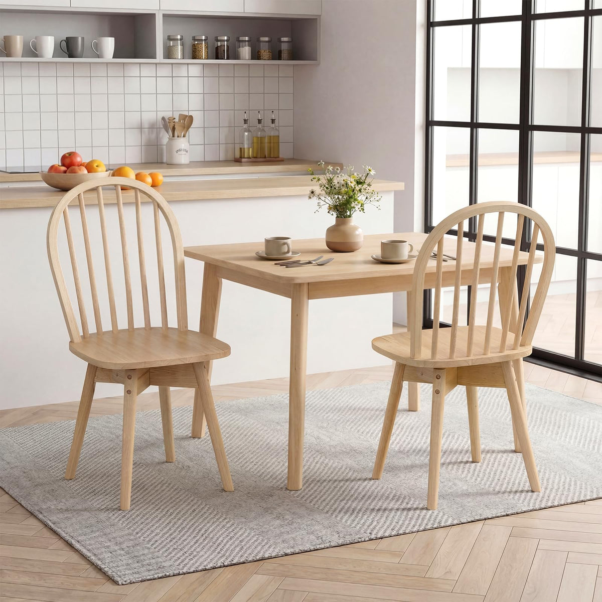 Goflame Windsor Dining Chairs Set of 2/4 Farmhouse Swivel Kitchen Chairs with Spindle Back
