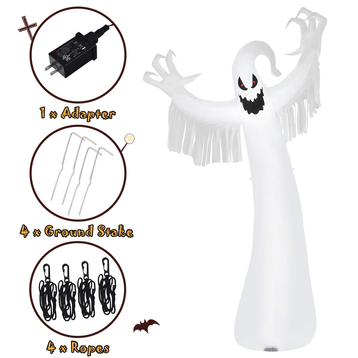 12FT Halloween Inflatable Ghost, Halloween Ghost Decoration w/ Fast Inflation & Deflation Design