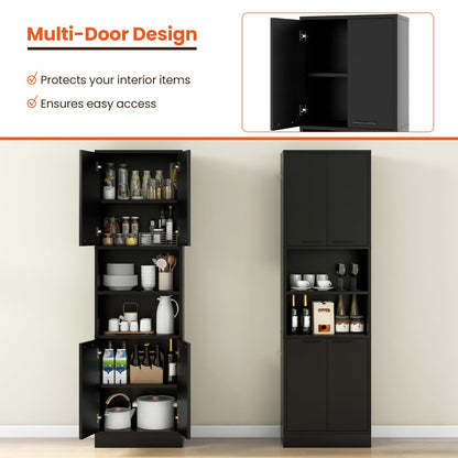 Goflame Kitchen Pantry Cabinet, 75” Tall Freestanding Cupboard with Doors & Shelves
