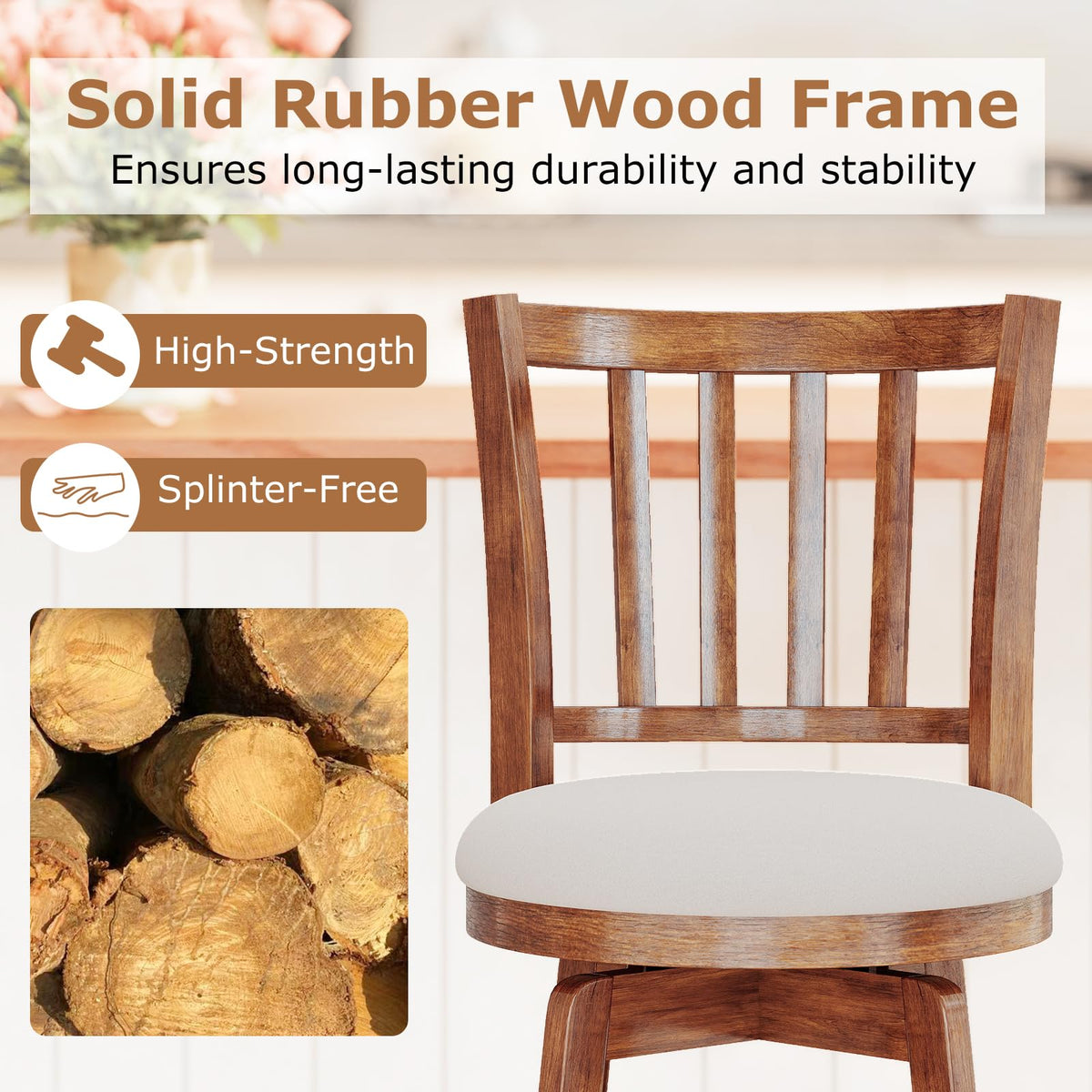 Goflame 30.5" Swivel Bar Stools Set of 2/4 with Rubber Wood Legs & Footrest & Upholstered Seat