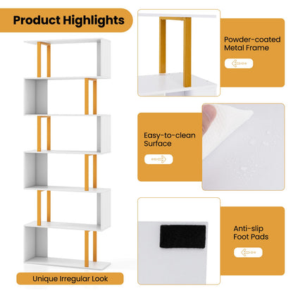 Goflame 6-Tier Modern S-Shaped Bookshelf with Anti-Tipping Kits