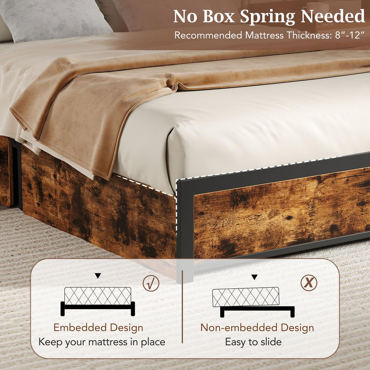 Goflame Queen/Full Size LED Bed Frame with Charging Station & 4 Storage Drawers