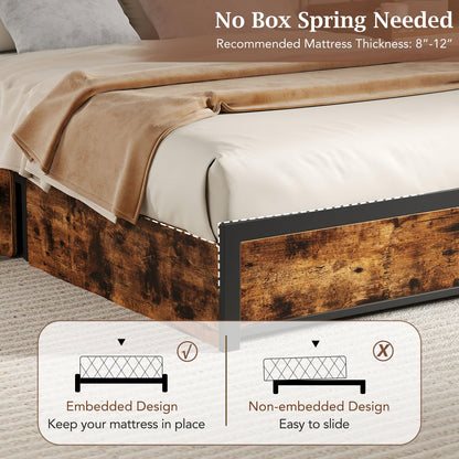Goflame Queen/Full Size LED Bed Frame with Charging Station & 4 Storage Drawers
