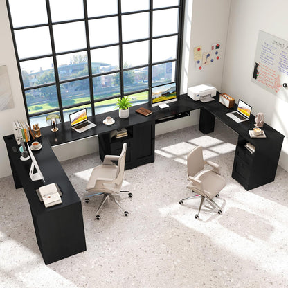 GOFLAME 66" L-Shaped Desk with Storage Drawers & Charging Station