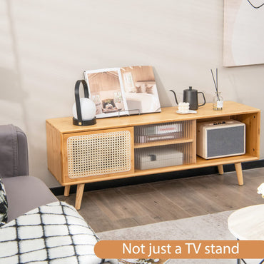 Goflame TV Stand for Living Room TVs up to 55”- Bamboo Entertainment Center