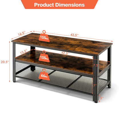 Goflame TV Stand for TV up to 50 Inches, 43.5 inch Wood Industrial TV Cabinet with 3-Tier Storage Shelves, Rustic Brown