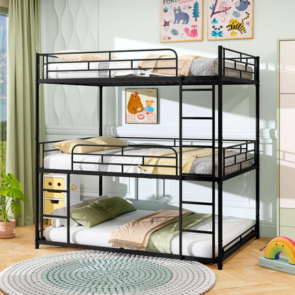 Goflame Metal Full Over Full Over Full Bunkbeds with Safety Guardrails & 2 Ladders