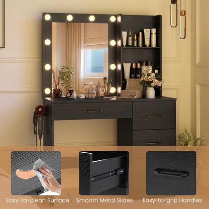 Makeup Vanity Desk with Lights, Modern Dressing Table with Charging Station
