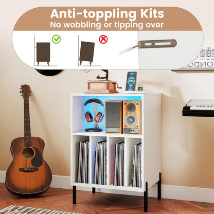 Goflame Record Player Stand with LED Lights & Charging Station
