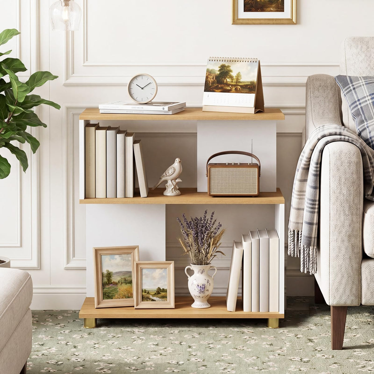Goflame 3-Tier Geometric S Shaped Bookcase with Open Storage Shelves (1/2)