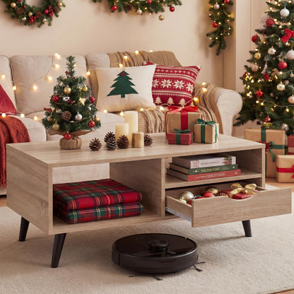 Goflame Wood Coffee Table with Storage Drawer 36.5 Inch Rustic Center Table