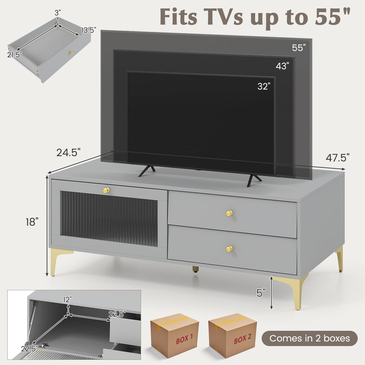Goflame TV Stand for TVs up to 55”, Entertainment Center with Storage Drawers