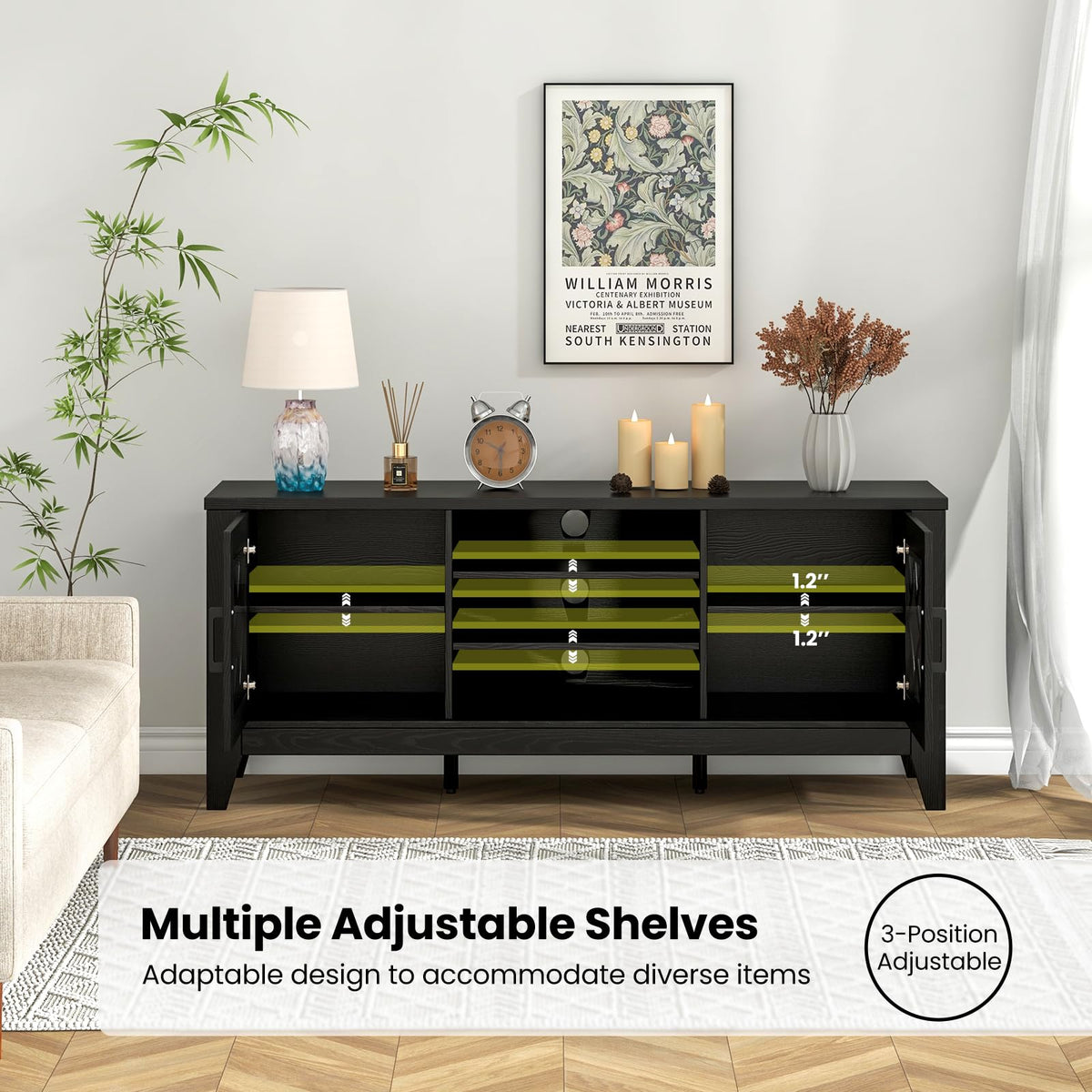 Goflame TV Stand for TVs up to 65”, Entertainment Center with 3-Position Adjustable Shelves