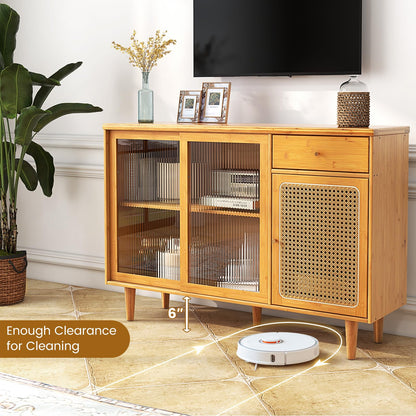 Goflame Sideboard, Bamboo Buffet Cabinet with Storage