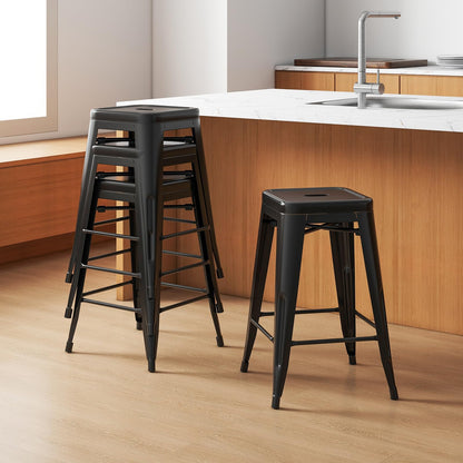 Goflame Metal Backless Bar Stools Set of 4, 24" Industrial Counter Height Bar Stools w/Cut-Out Handle, Footrest