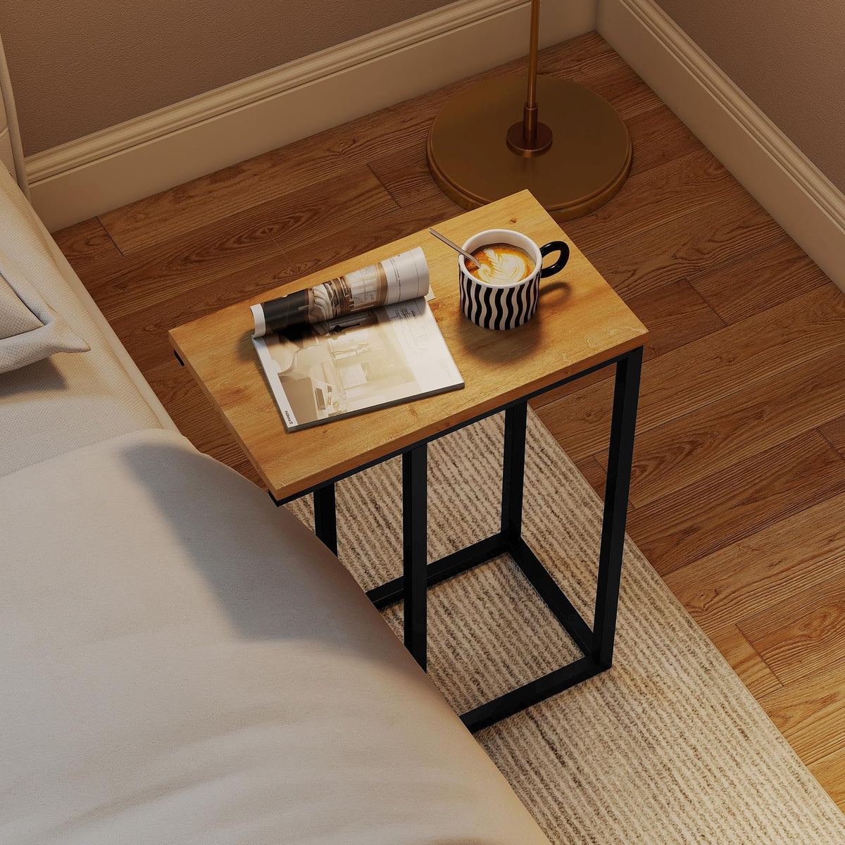 Goflame Small Sofa Couch Side Table That Slide Under with Metal Frame & Spacious Tabletop