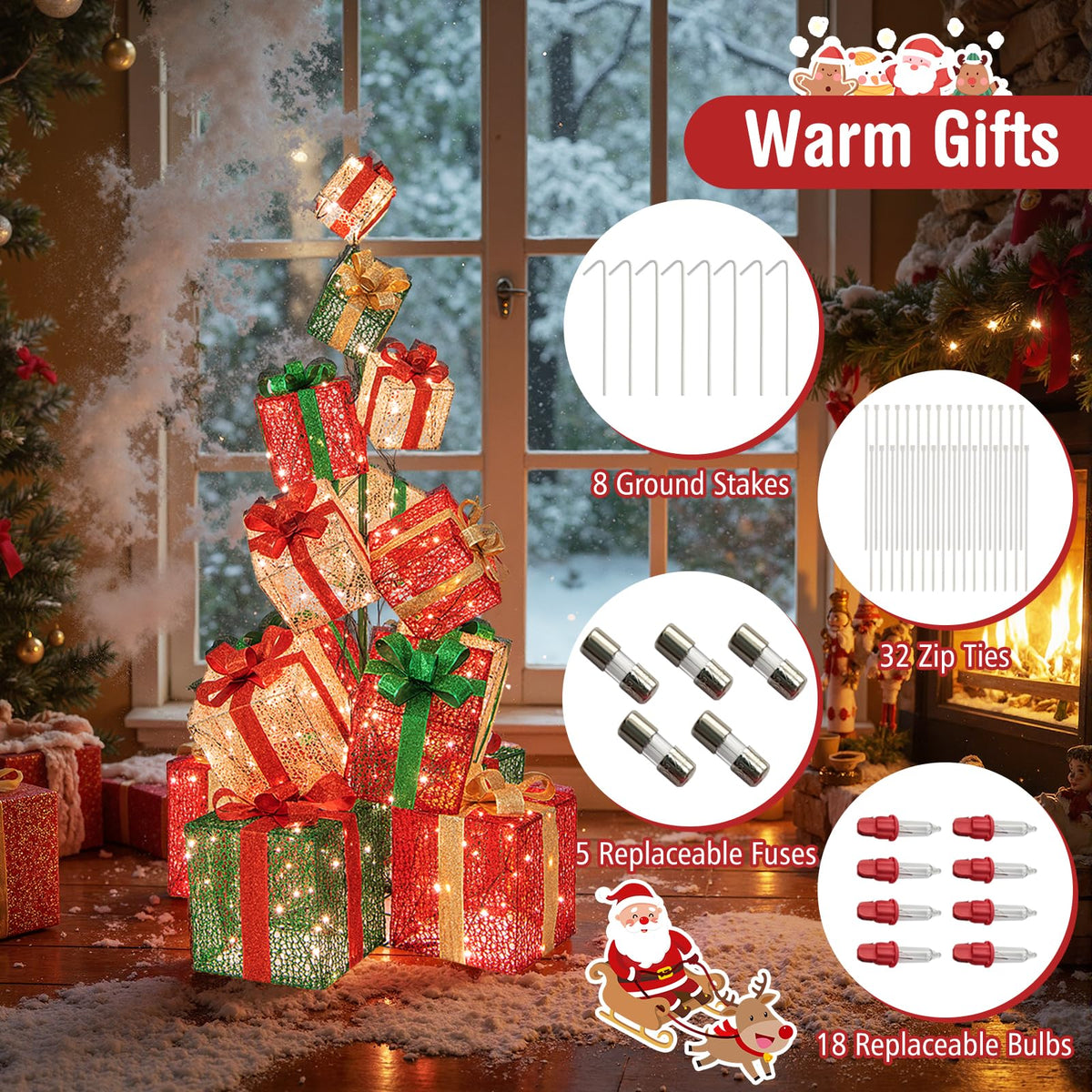 Goflame 15 Pieces Stackable Pre-lit Lighted Boxes Tower w/ 450 Warm White Lights