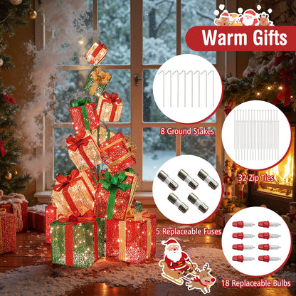 Goflame 15 Pieces Stackable Pre-lit Lighted Boxes Tower w/ 450 Warm White Lights