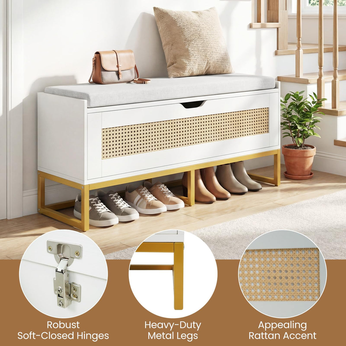 Goflame Flip-Top Entryway Bench with Removable Padded Seat & Hidden Storage