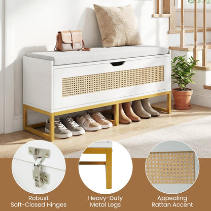Goflame Flip-Top Entryway Bench with Removable Padded Seat & Hidden Storage