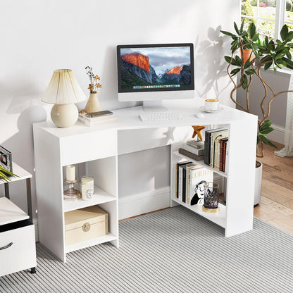 Goflame White Desk with Drawer 48 Inch Corner Desk