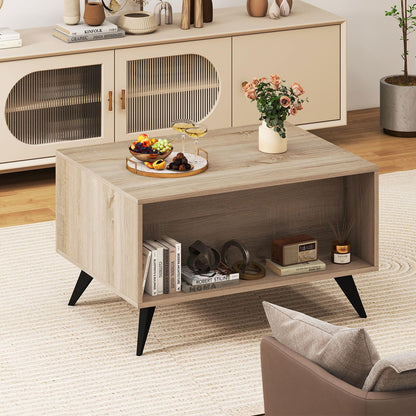 Goflame Farmhouse Accent Modern Coffee Table with Storage for Living Room Bedroom