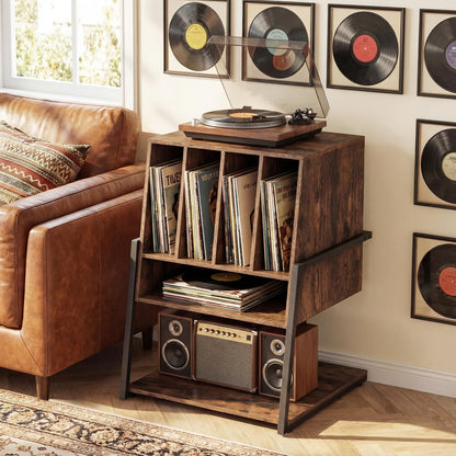 Goflame Record Player Stand on Wheels | 3-Tier Turntable Stand with Charging Station