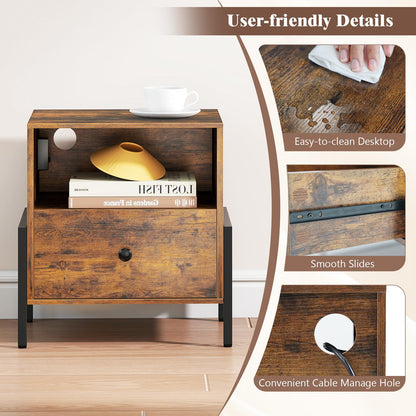 Goflame Nightstand with Charging Station