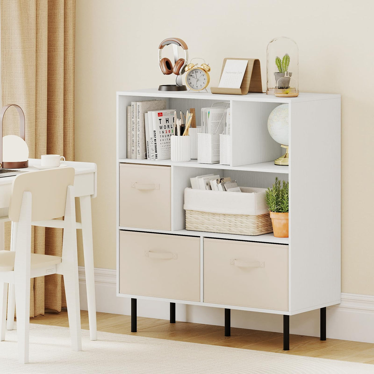 Goflame 6-Cube Bookshelf 3-Tier White Bookcase