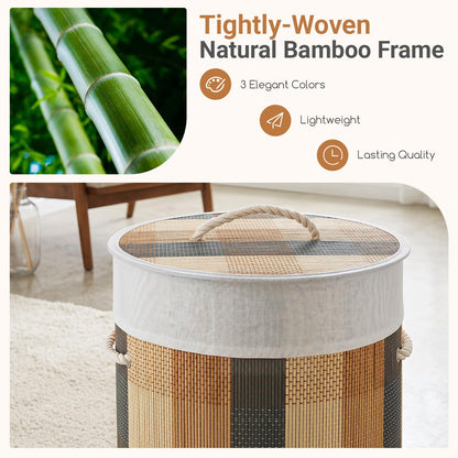 Goflame 13.2 Gal Round Bamboo Laundry Hamper with Lid