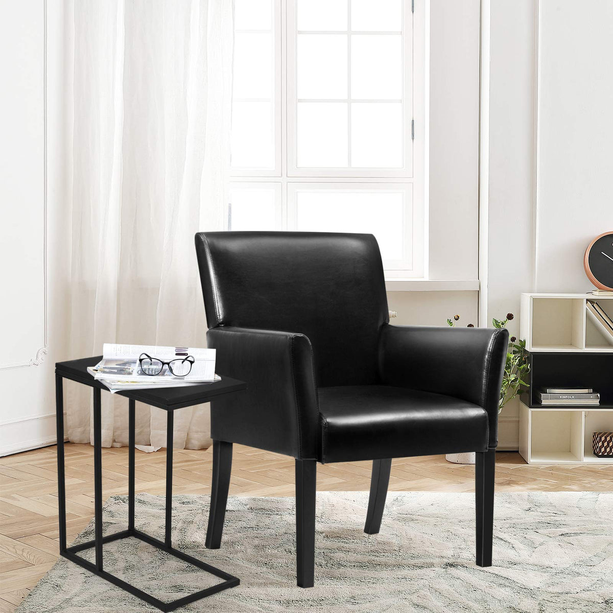 Goflame Reception Guest Chairs and C-Shaped End Table 3Pcs Set