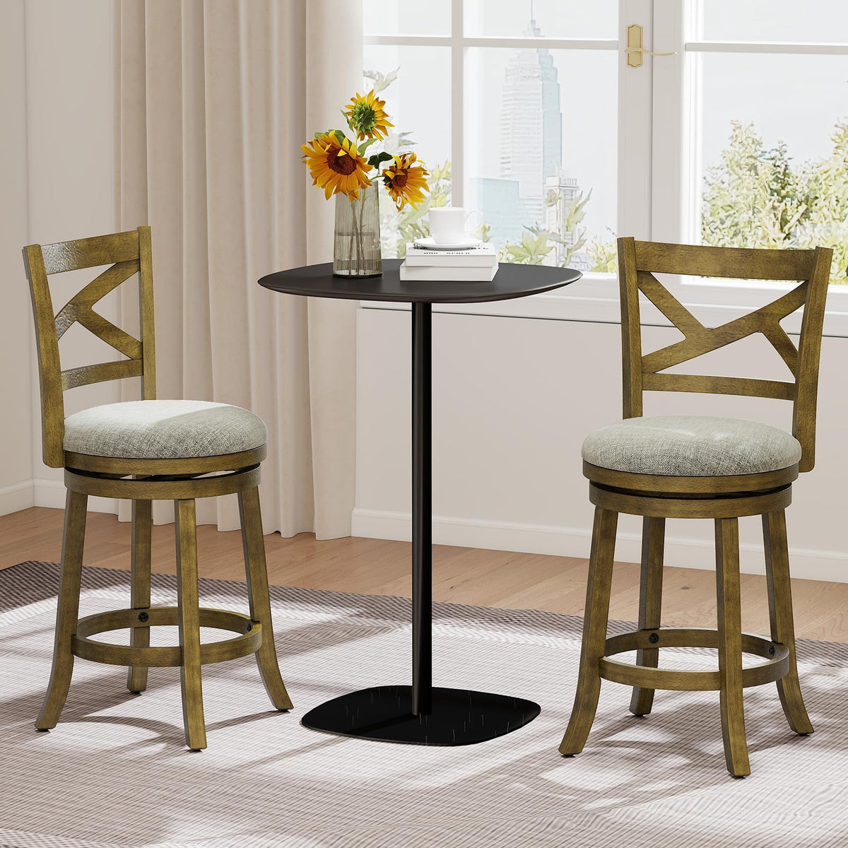 Goflame Wood Swivel Bar Stools Set of 2/4 with Backrests and Wood Frame