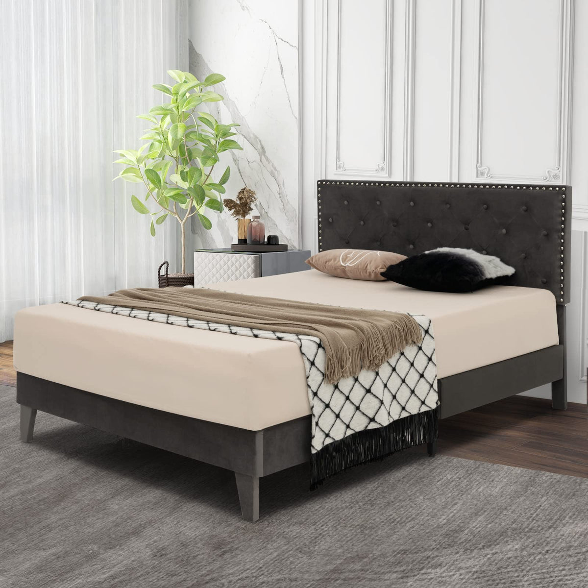 Goflame Upholstered Full Size Bed Frame